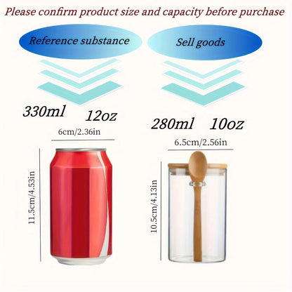 300Ml Candy Jar, Biscuit Jar, Glass Storage Jar with Sealed Bamboo Lid and Spoon - 10Oz Transparent Glass Bulk Food Storage Jar