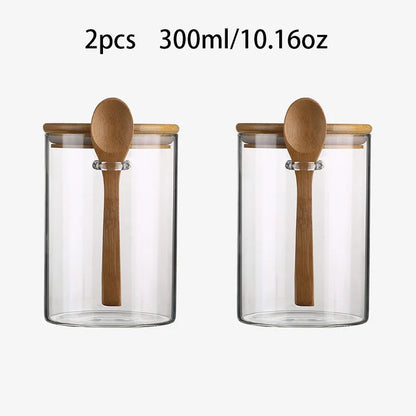 300Ml Candy Jar, Biscuit Jar, Glass Storage Jar with Sealed Bamboo Lid and Spoon - 10Oz Transparent Glass Bulk Food Storage Jar