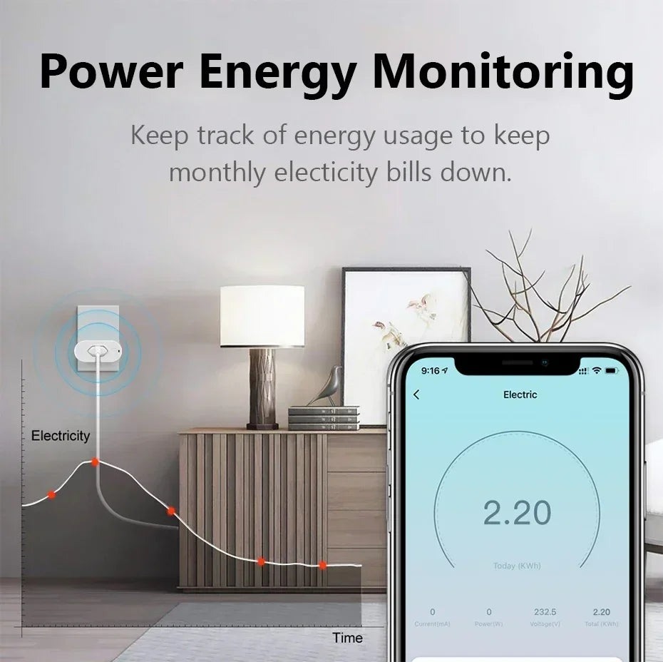 Works with Tuya 16A/20A Brazil Standard Wifi Smart Plug Socket Work with Google Home Alexa with Power Monitor APP Remote Control