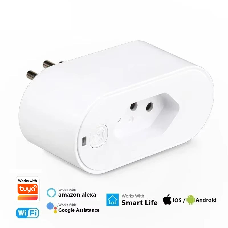 Works with Tuya 16A/20A Brazil Standard Wifi Smart Plug Socket Work with Google Home Alexa with Power Monitor APP Remote Control