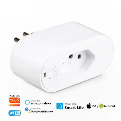 Works with Tuya 16A/20A Brazil Standard Wifi Smart Plug Socket Work with Google Home Alexa with Power Monitor APP Remote Control