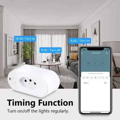 Works with Tuya 16A/20A Brazil Standard Wifi Smart Plug Socket Work with Google Home Alexa with Power Monitor APP Remote Control