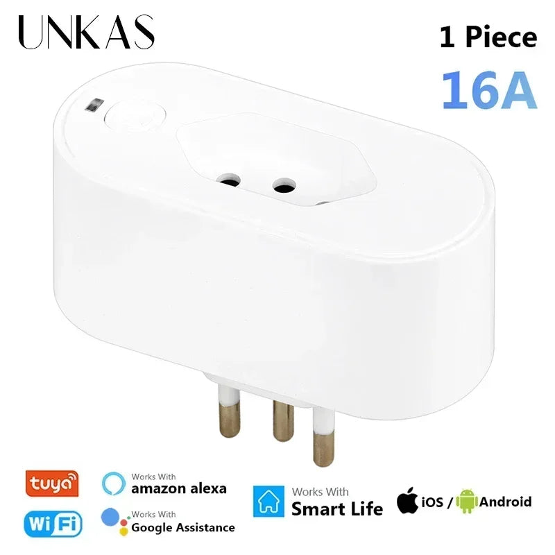 Works with Tuya 16A/20A Brazil Standard Wifi Smart Plug Socket Work with Google Home Alexa with Power Monitor APP Remote Control