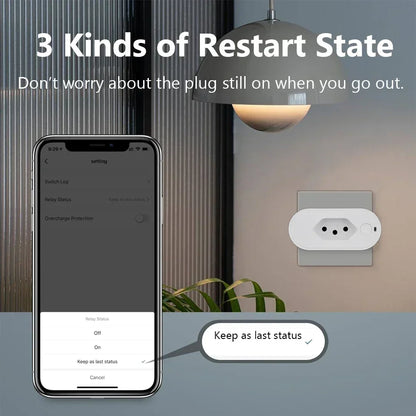 Works with Tuya 16A/20A Brazil Standard Wifi Smart Plug Socket Work with Google Home Alexa with Power Monitor APP Remote Control
