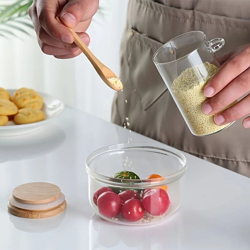 300Ml Candy Jar, Biscuit Jar, Glass Storage Jar with Sealed Bamboo Lid and Spoon - 10Oz Transparent Glass Bulk Food Storage Jar