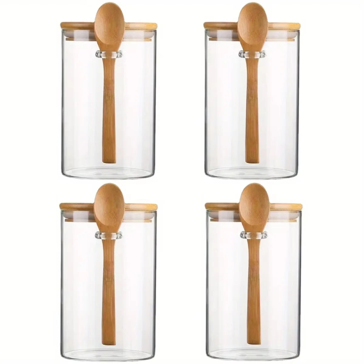 300Ml Candy Jar, Biscuit Jar, Glass Storage Jar with Sealed Bamboo Lid and Spoon - 10Oz Transparent Glass Bulk Food Storage Jar